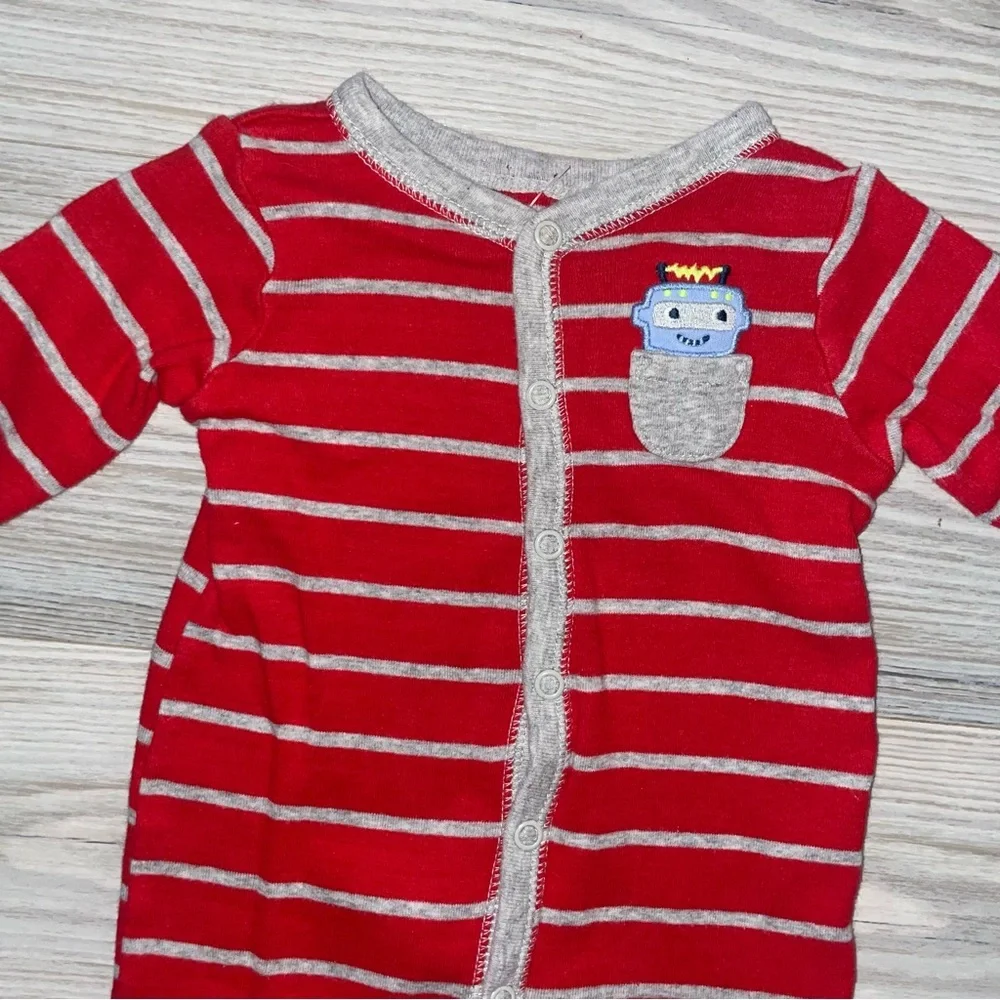 Carter’s Baby Boys 1PC Sleep & Play Sleeper 3M Red & Gray Striped Robot Pocket